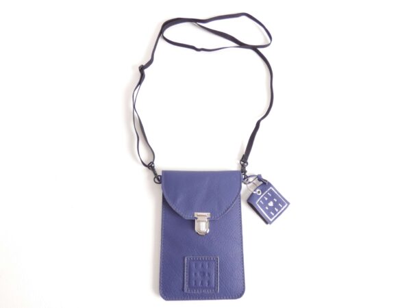 telefoontasje puck - blauw leer - tas van sas