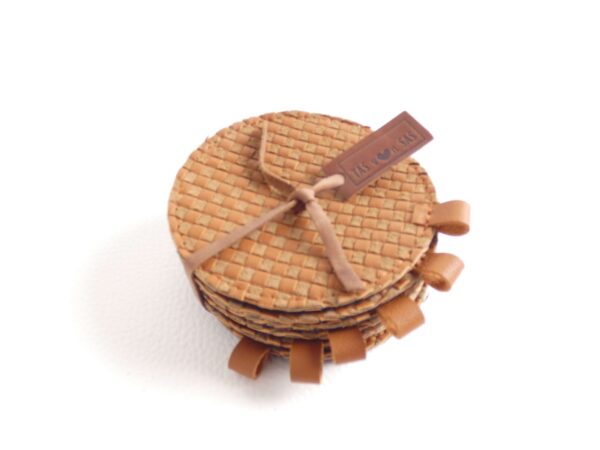 onderzetter pien - bruin weave leer - 6 in een set - tas van sas